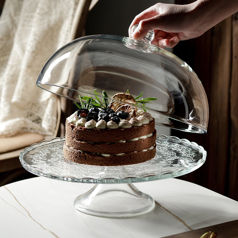 Display Dust-proof Glass Cover Dim Sum Tray Pastry Plate