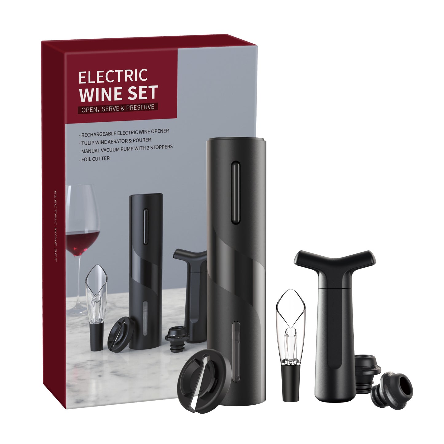 Electric Wine Opener Corkscrew Foil Cutter Set