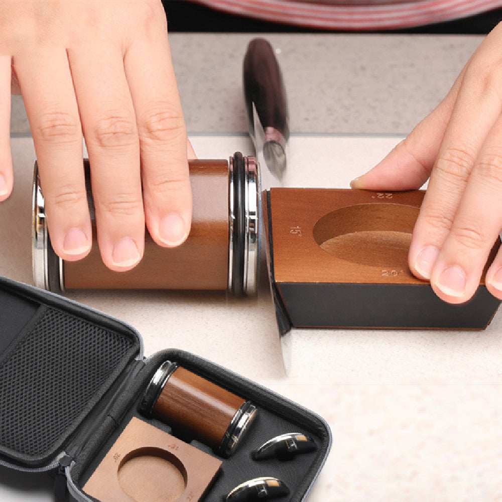 Household Kitchen Sharpening Stone Set With Wooden Roller Gold