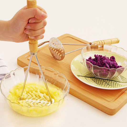 Manual Potato Masher With Wooden Handle Kitchen Gadget