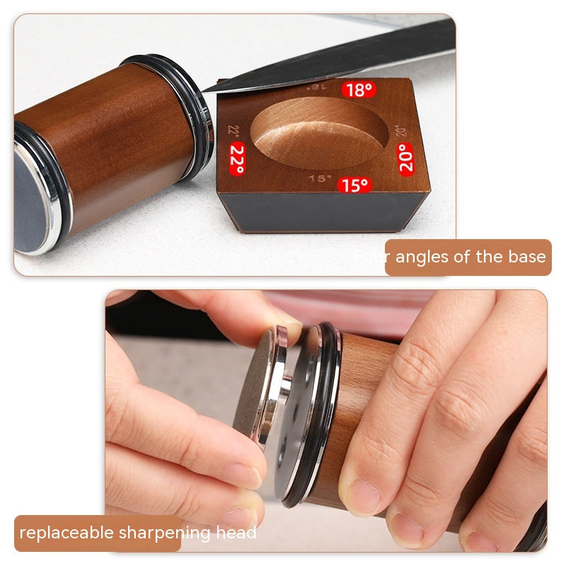 Household Kitchen Sharpening Stone Set With Wooden Roller Gold