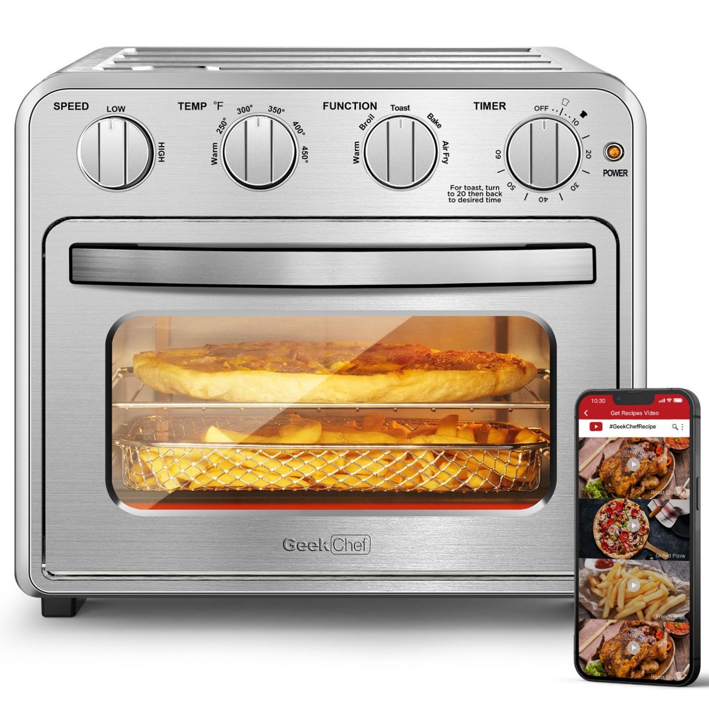 Geek Chef Air Fryer Toaster Oven Combo 4 Slice Toaster Convection Air Fryer