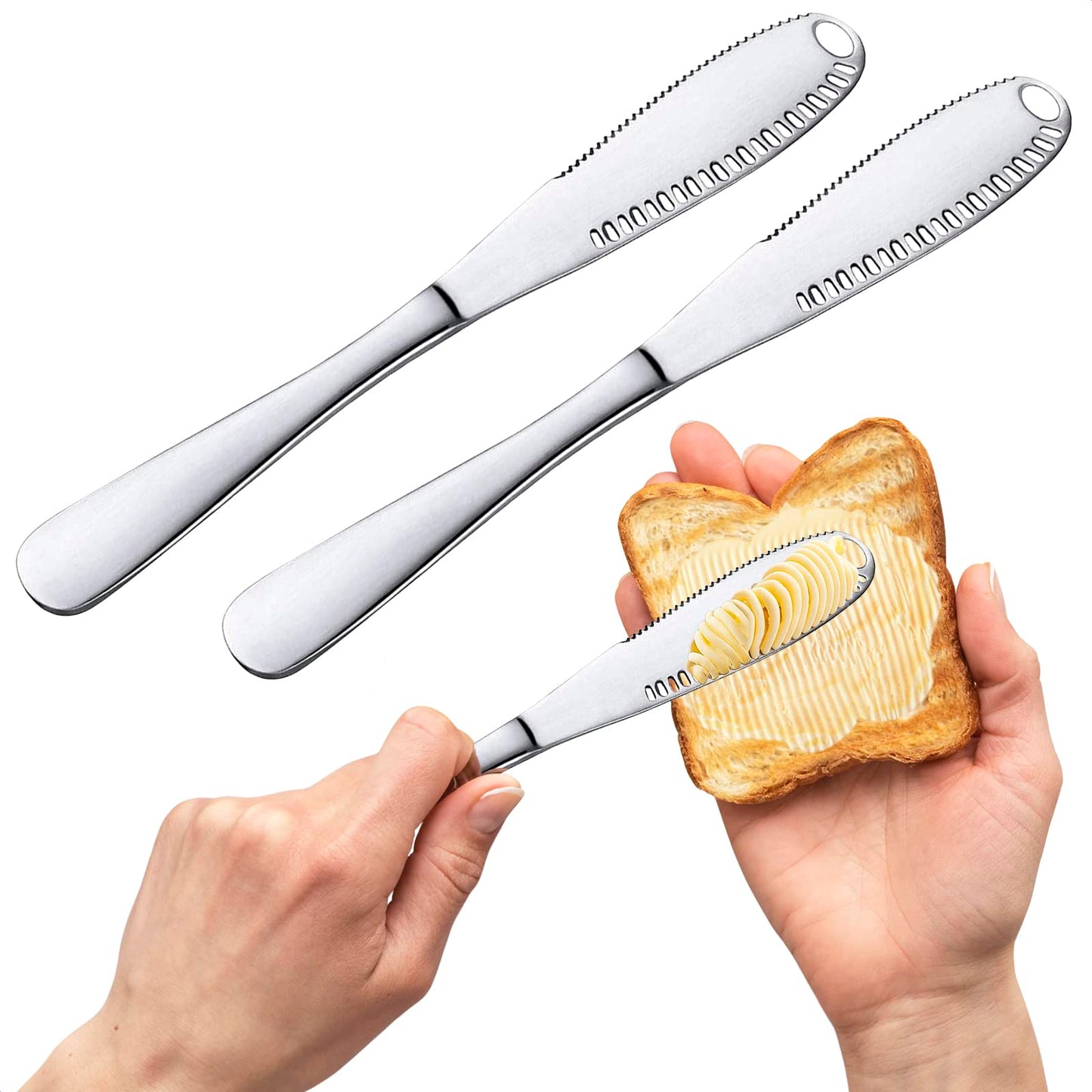 Stainless Steel Butter Spreader Knife With Handle, 3 In 1 Curler Slicer