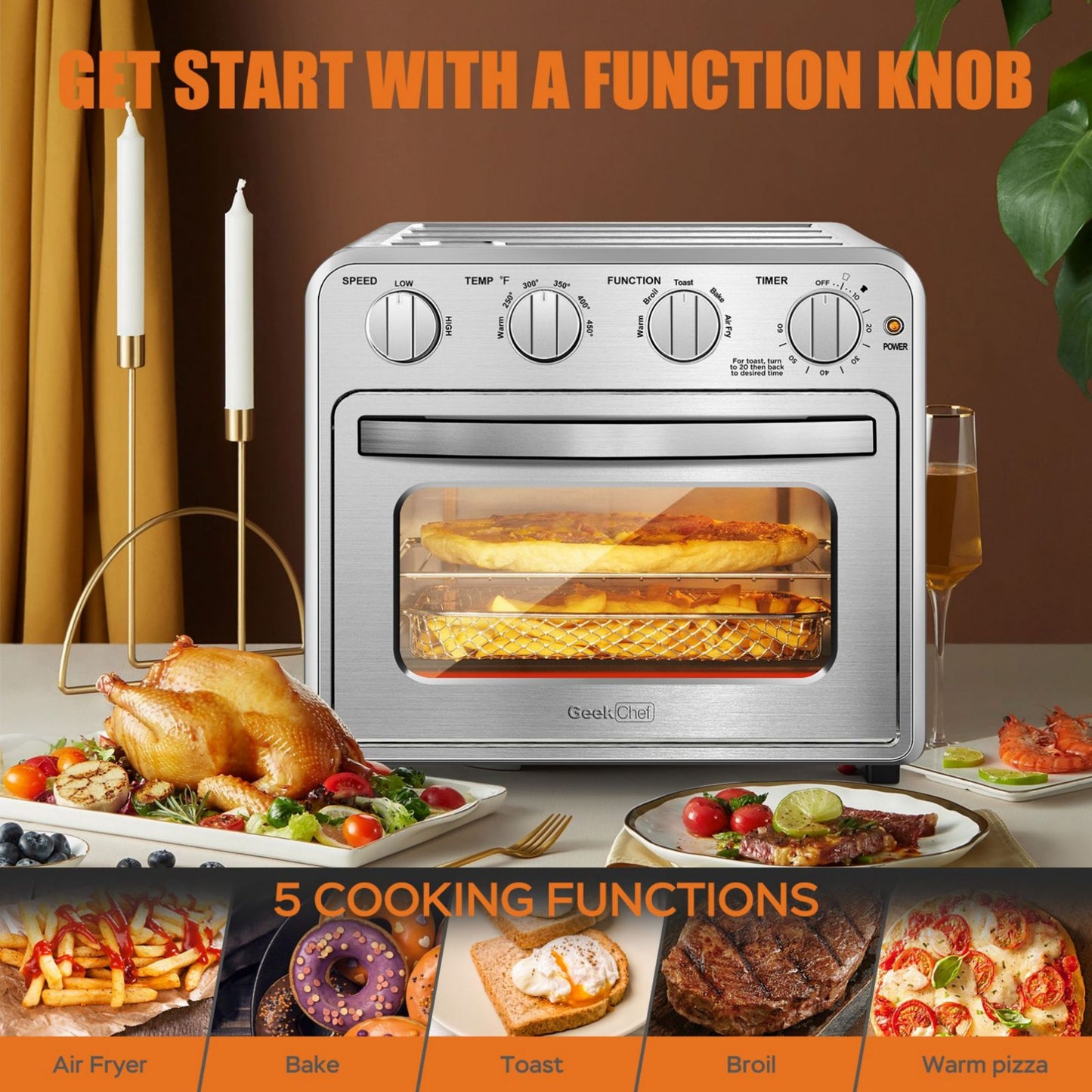 Geek Chef Air Fryer Toaster Oven Combo 4 Slice Toaster Convection Air Fryer