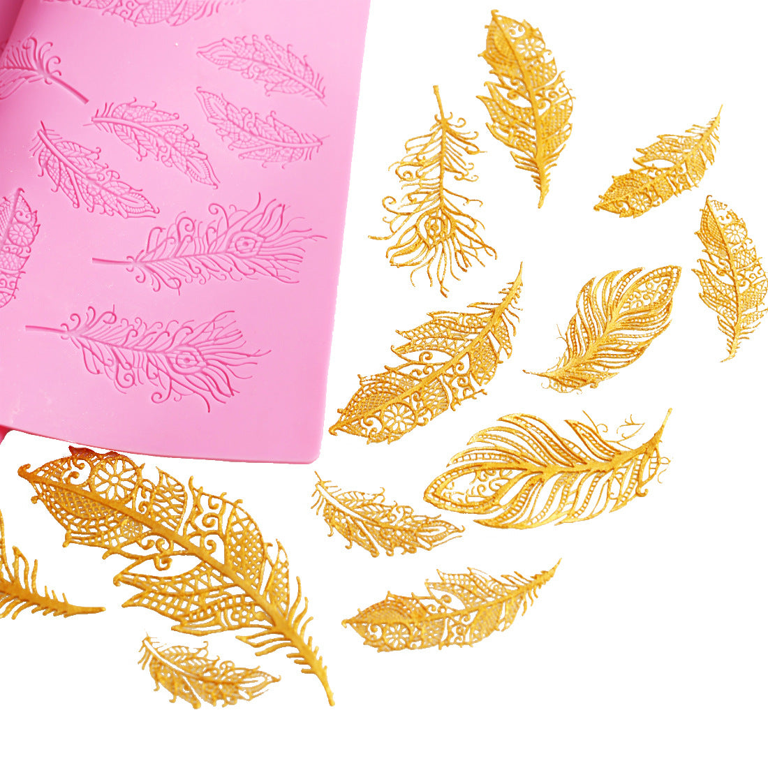 Retro Lace Feather Texture Pastry Wedding Dessert Table Decoration Silicone Mold