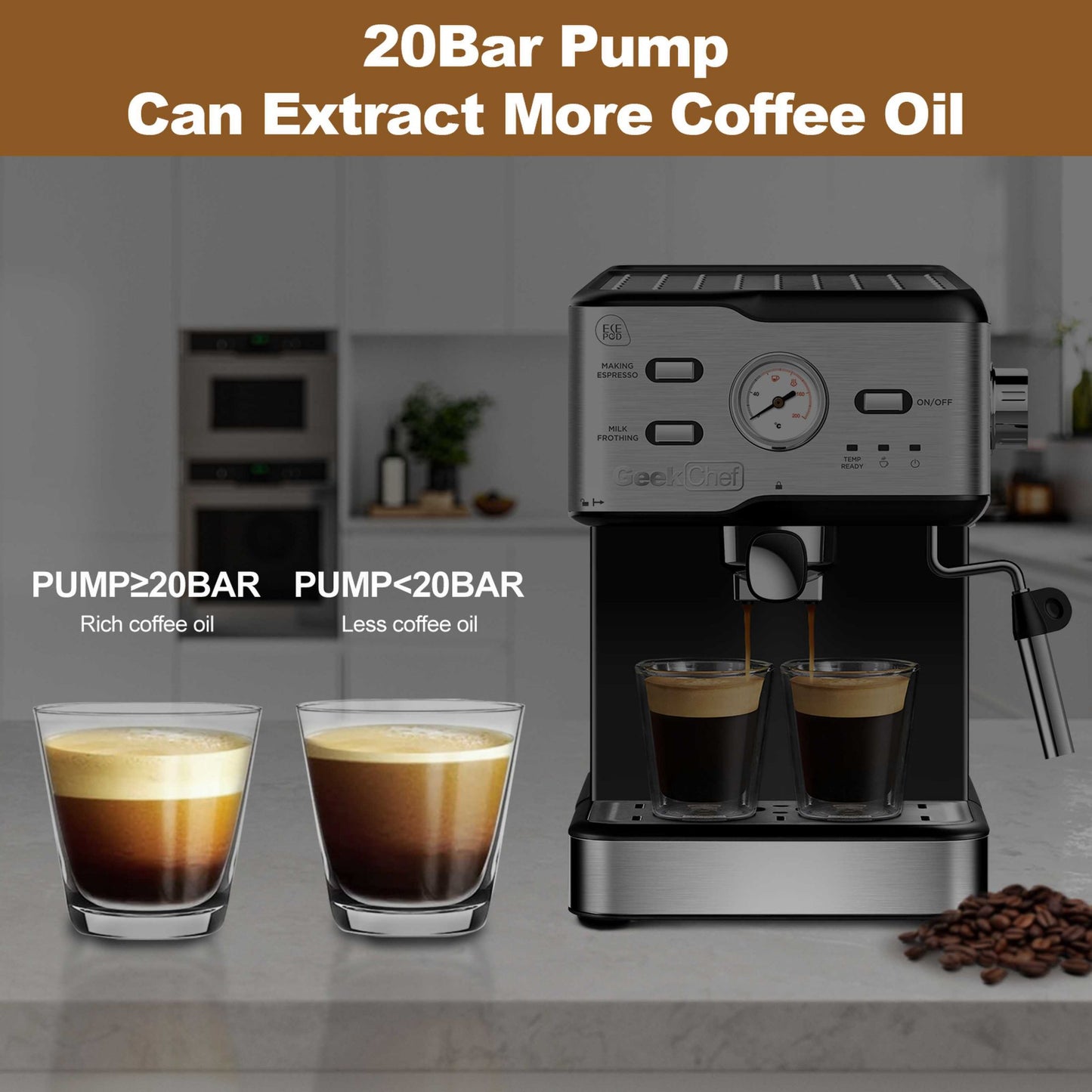 Espresso Machine 20 Bar Pressure Cappuccino Latte Maker Coffee