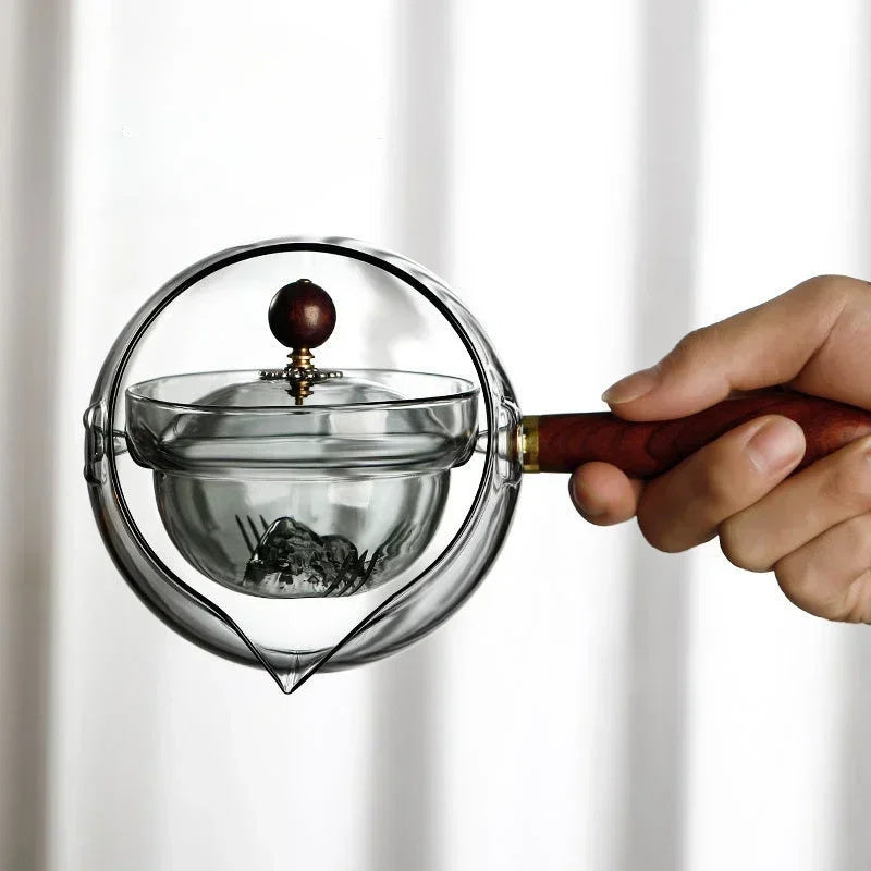 Semi-automatic Rotary Heat-resistant Glass Teapot Lazy Tea Making