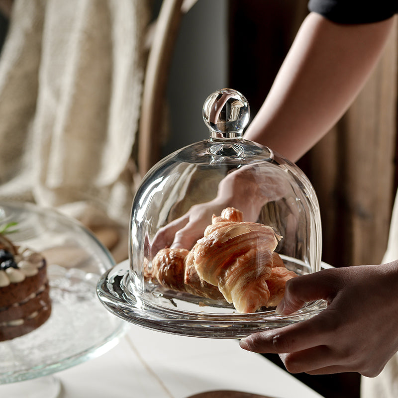 Display Dust-proof Glass Cover Dim Sum Tray Pastry Plate