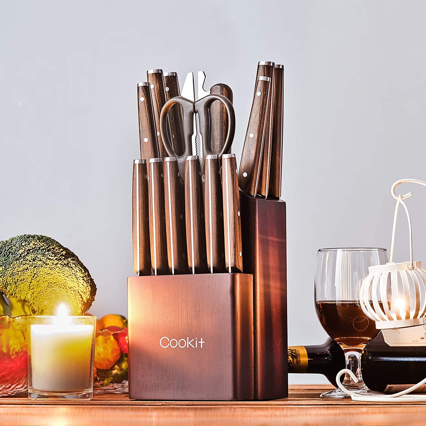 Kitchen Knife Sets, 15 Piece Knife Sets with Block for Kitchen Chef Knife