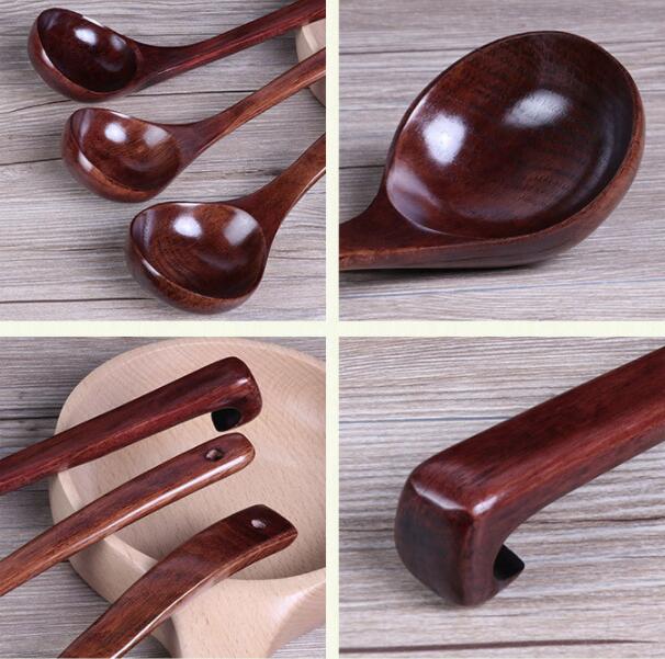 Kitchen Long Handle Old Paint Hook Big Curved Wooden Spoon