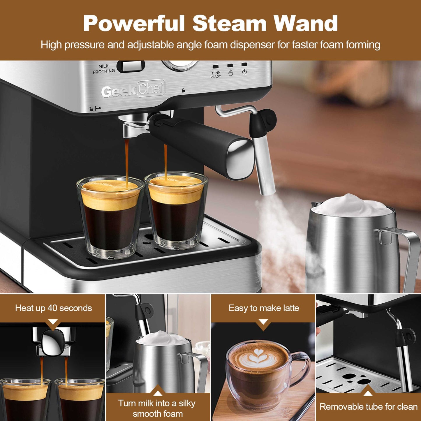 Espresso Machine 20 Bar Pressure Cappuccino Latte Maker Coffee