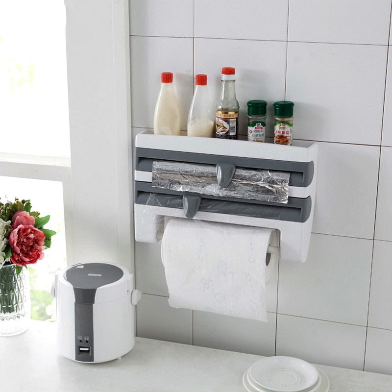 Wall-Mounted Kitchen Cling Film Tin Foil Storage Rack