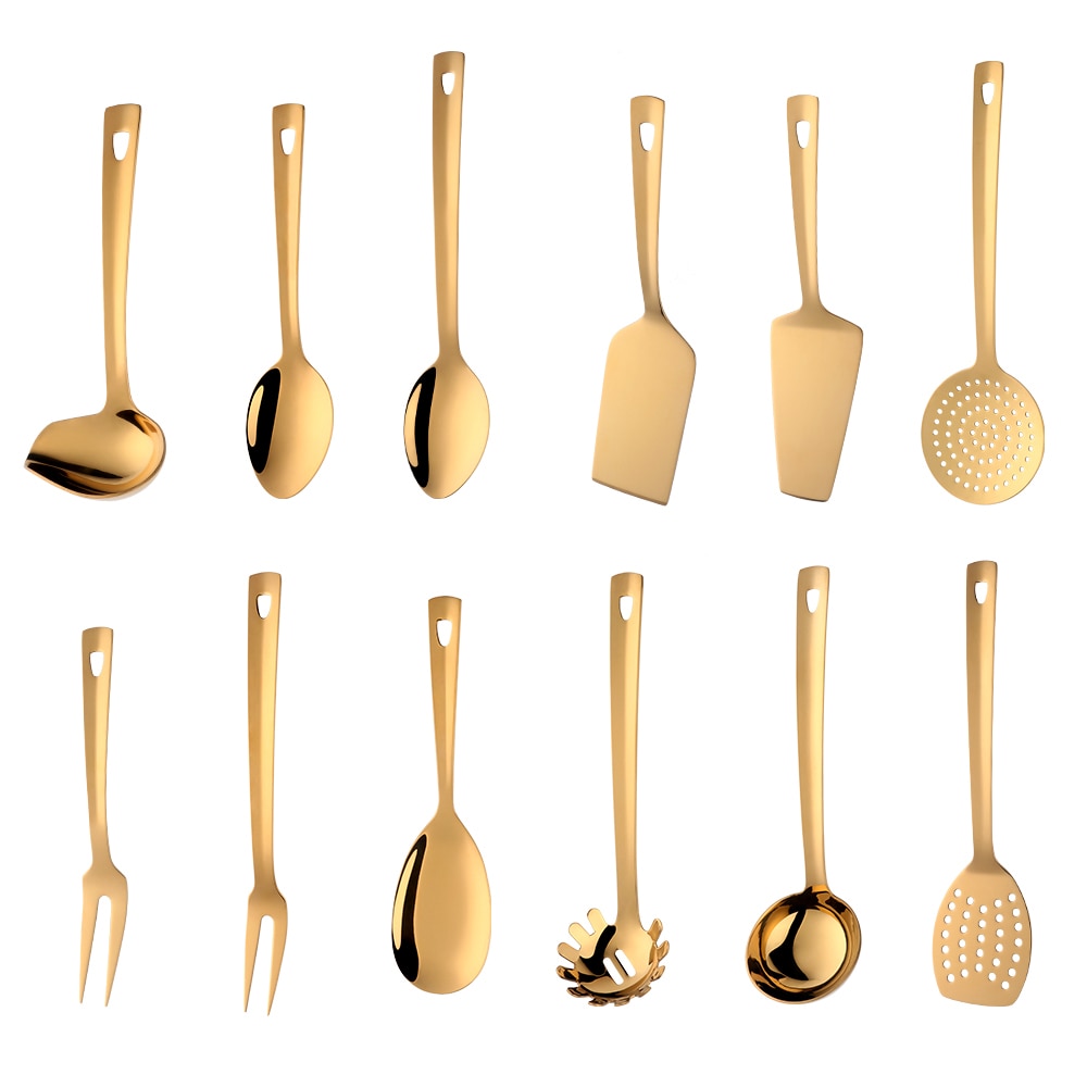 Gold Stainless Steel Long Soup Spoon Cooking