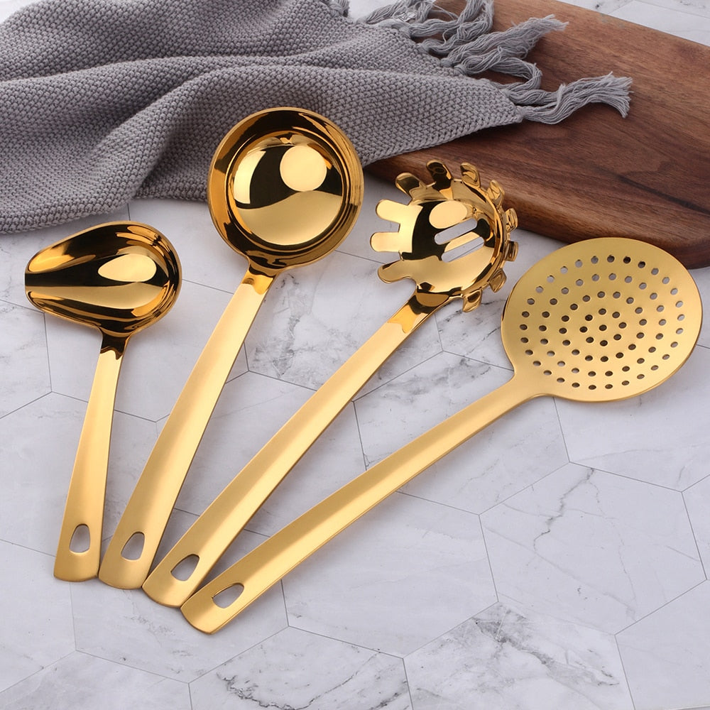 Gold Stainless Steel Long Soup Spoon Cooking