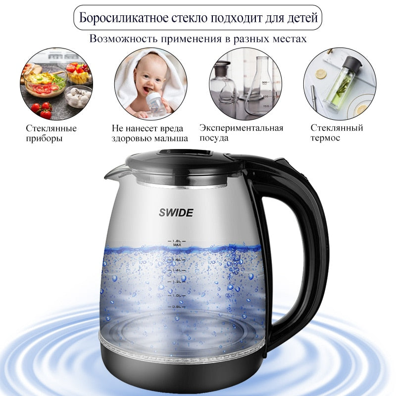 1800ml Portable Electric Kettles Glass Cup Make Tea