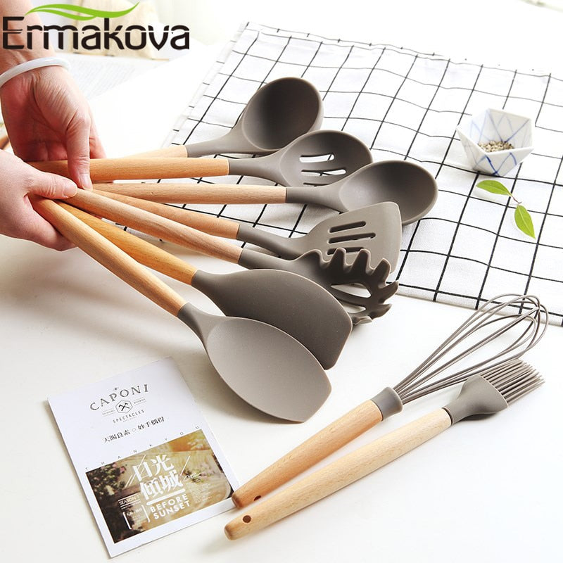 Silicone Cooking Utensils Wooden Spatula