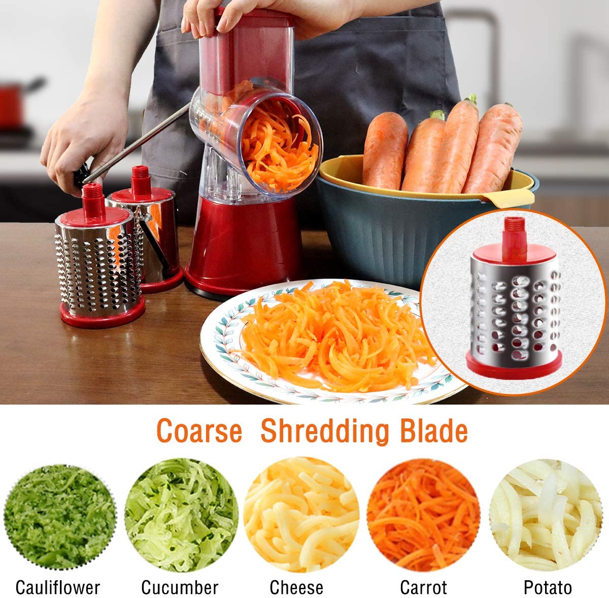 Multifunctional rotating vegetable grater