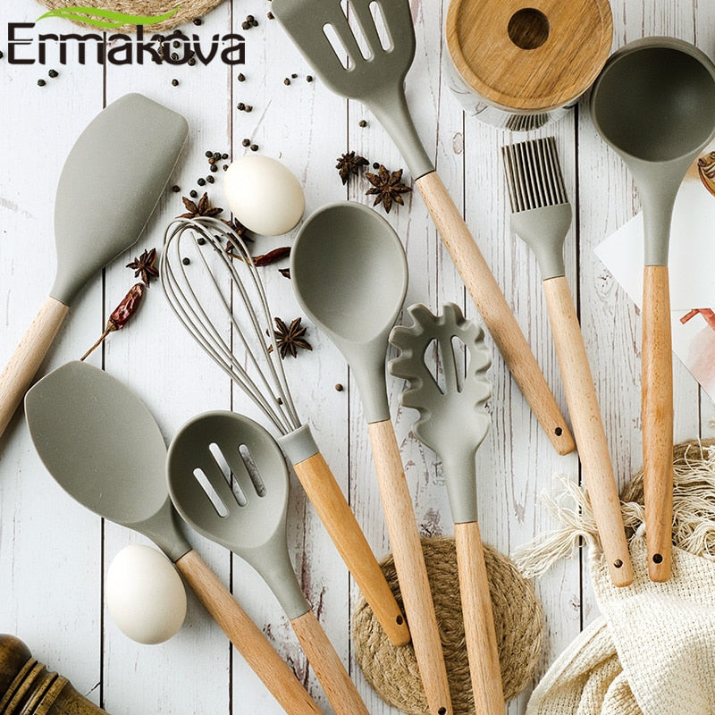 Silicone Cooking Utensils Wooden Spatula