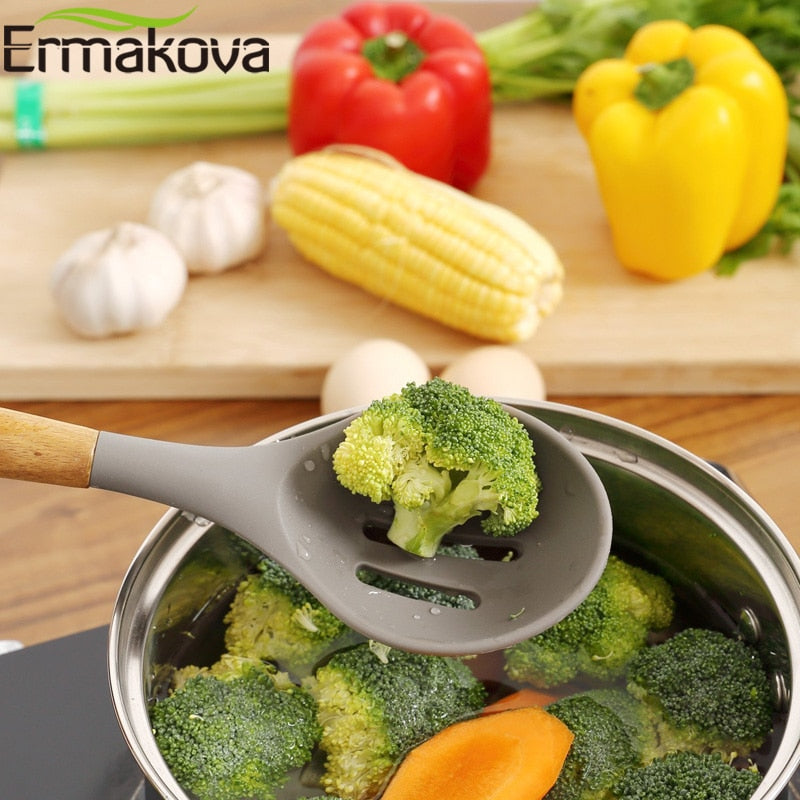 Silicone Cooking Utensils Wooden Spatula