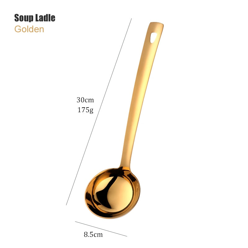 Gold Stainless Steel Long Soup Spoon Cooking