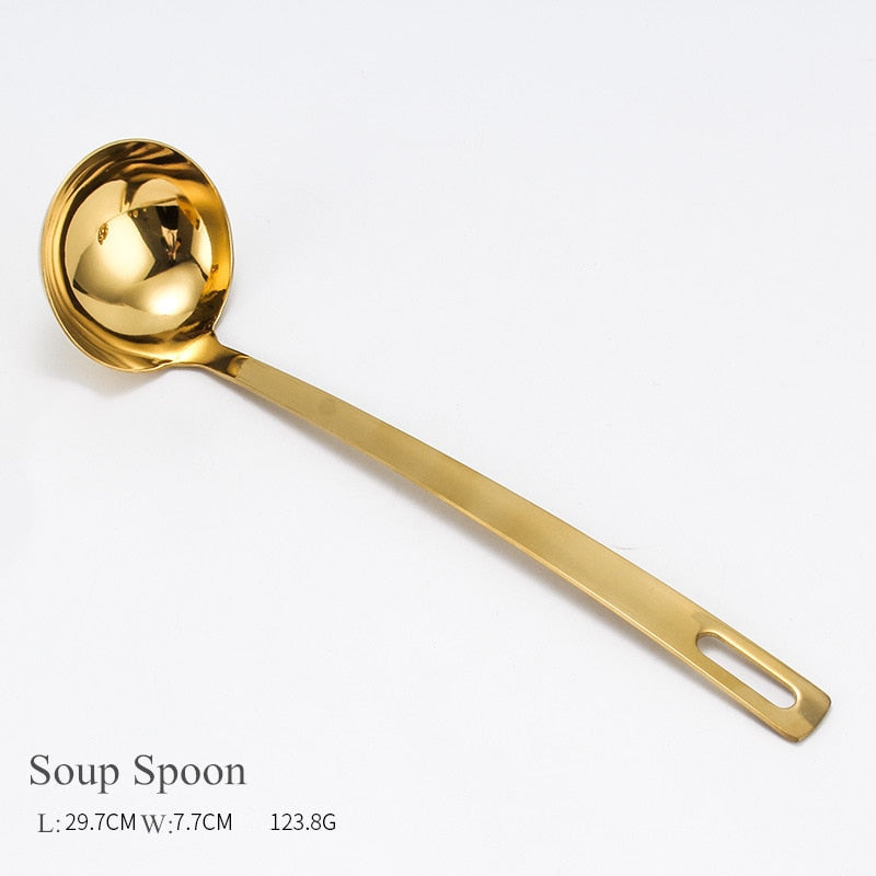 Gold Stainless Steel Food Clip Soup Spoon