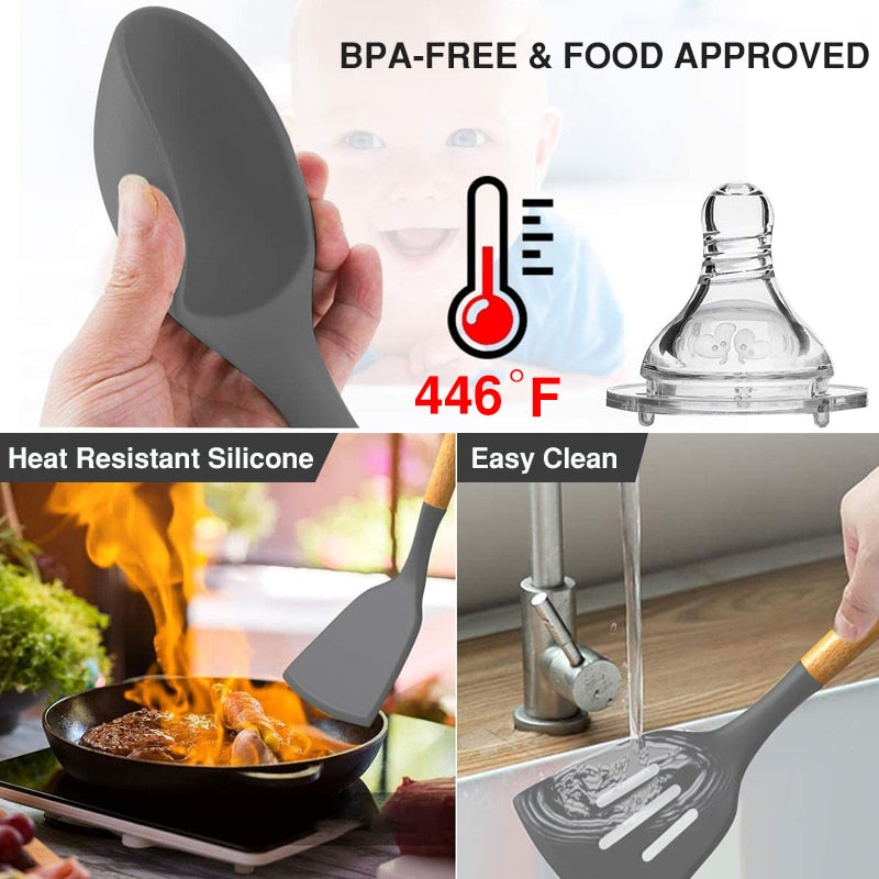 12PC Kitchen Silicone Cooking Utensils Set Non-stick