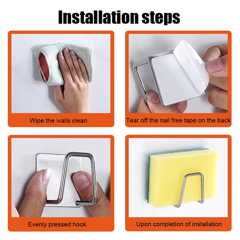 Sponges Holder Drain Drying Rack Self Adhesive