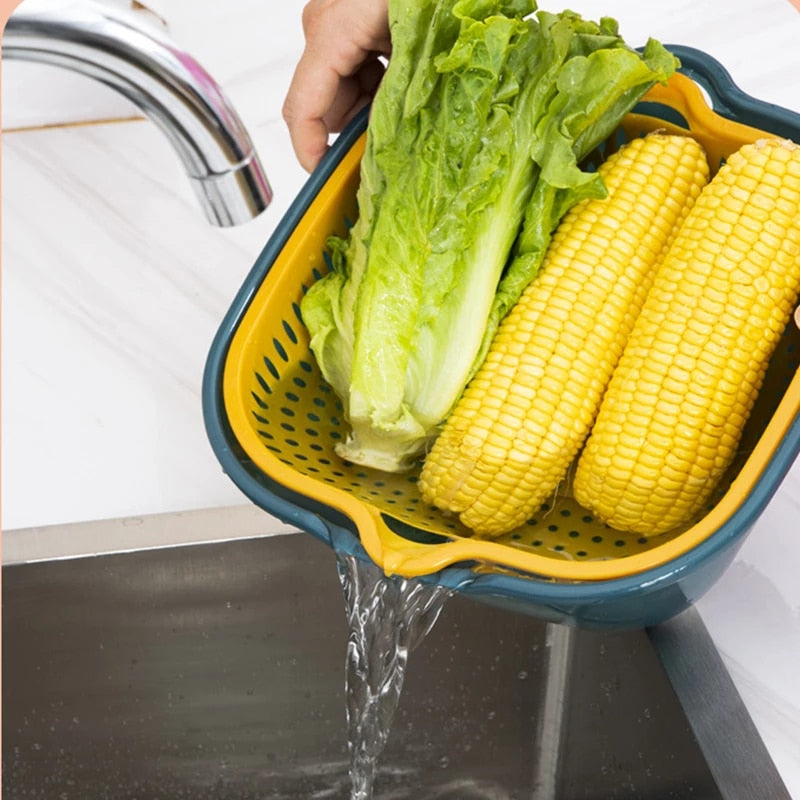 Kitchen Double Drain Baskets Fruit and Vegetable