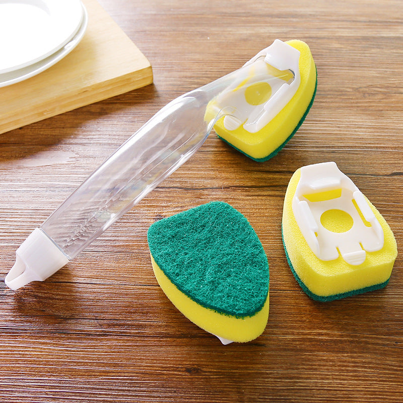 Automatic Liquid Filling Long Handle Sponge Cleaning Brush Kitchen Artifact