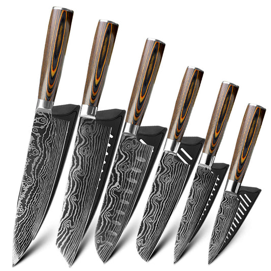 Mascus Knife Set, Laser Grain Stainless Steel Kitchen Knife, 6-piece Set