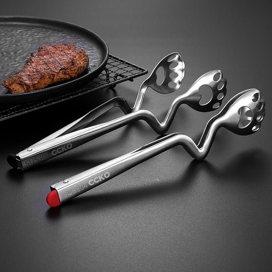 Stainless Steel Food Tongs Bread Barbecue Steak With Vegetables