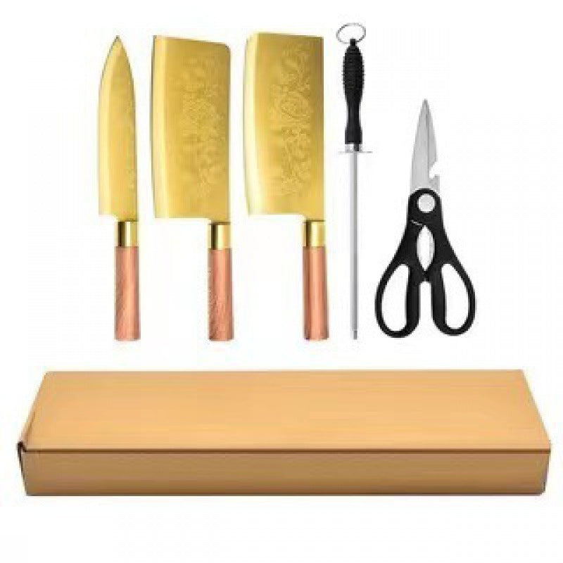 Gold Kitchen Household Alloy Bone Cutting Slice Knife Set