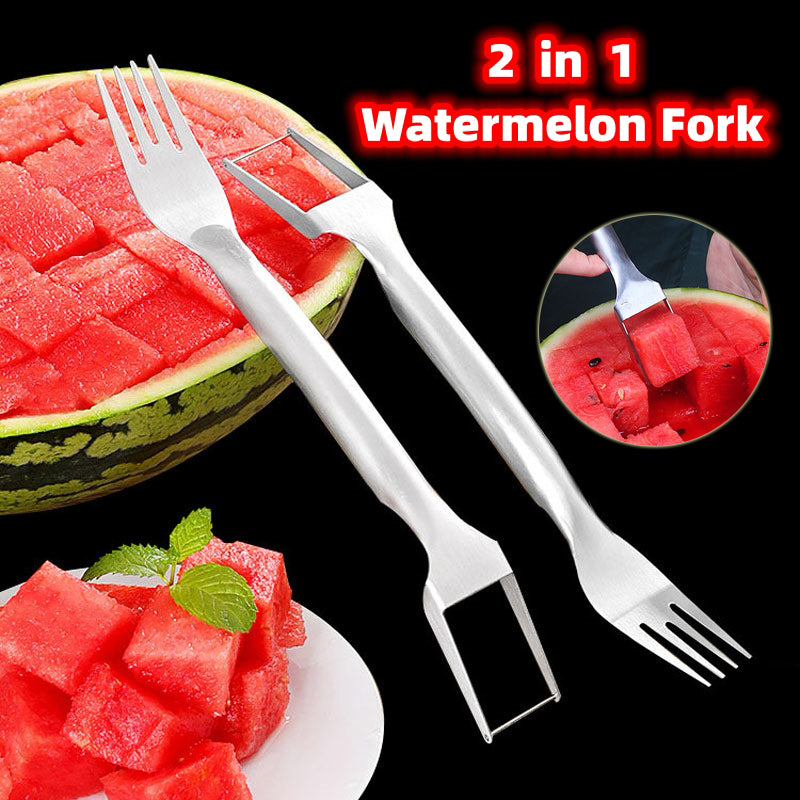 2 In 1 Watermelon Fork Slicer Multi-purpose Stainless Steel Slicer Cutter