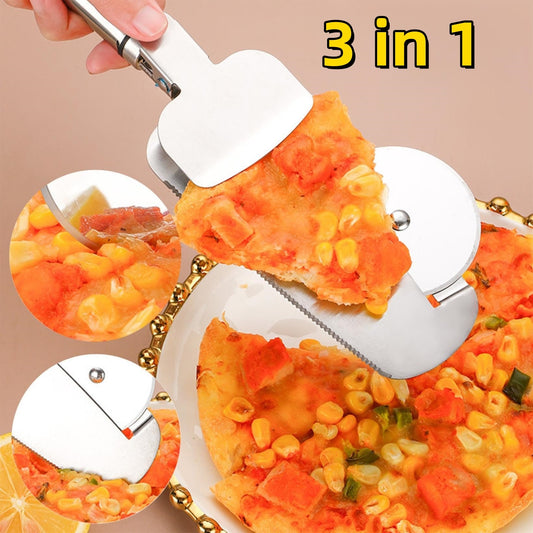 3-in-1 Pizza Cutter With Hanging Holes Labor-Saving Rolling Cutter