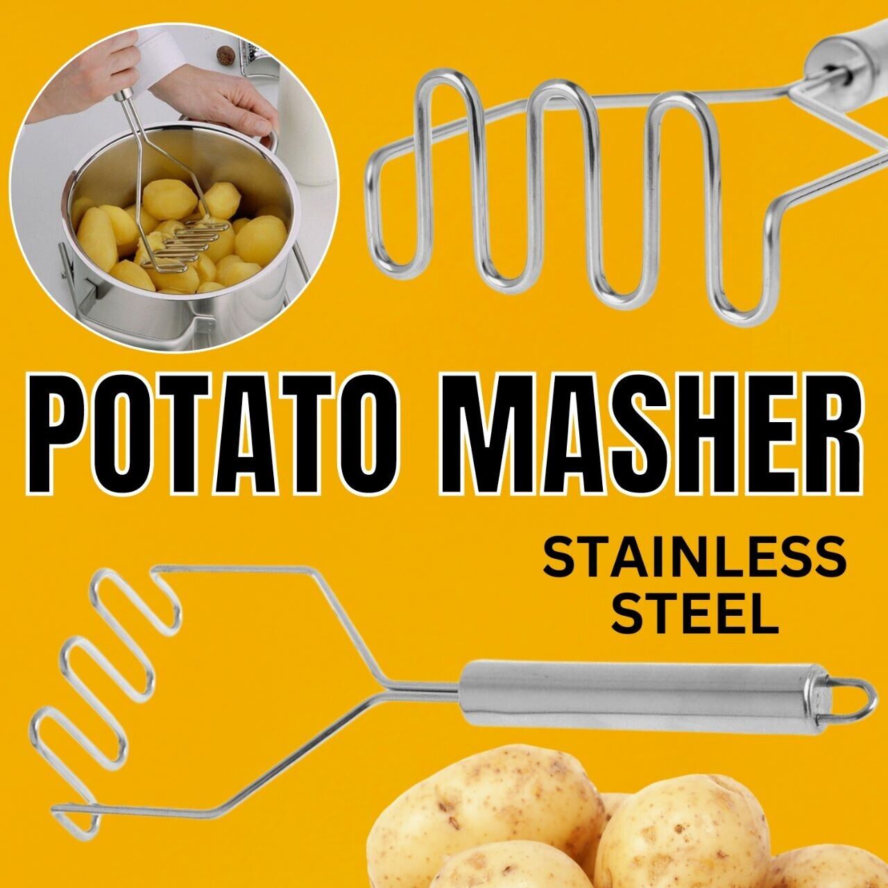 Stainless Steel Wire Masher Potato Masher With Long Handle Food Masher Utensil