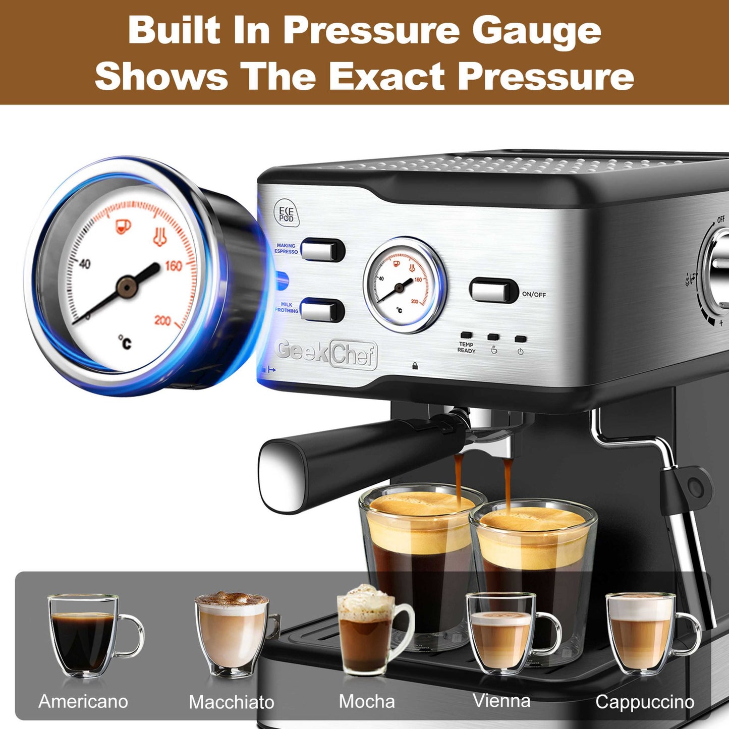 Espresso Machine 20 Bar Pressure Cappuccino Latte Maker Coffee
