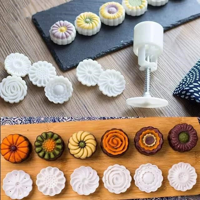 6 Style Mooncake Mold Cookie Cutter Pastry Baking Tools
