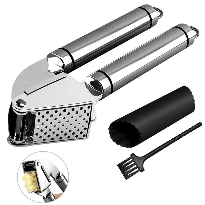 LMETJMA Garlic Press Kit Stainless Steel Garlic Press