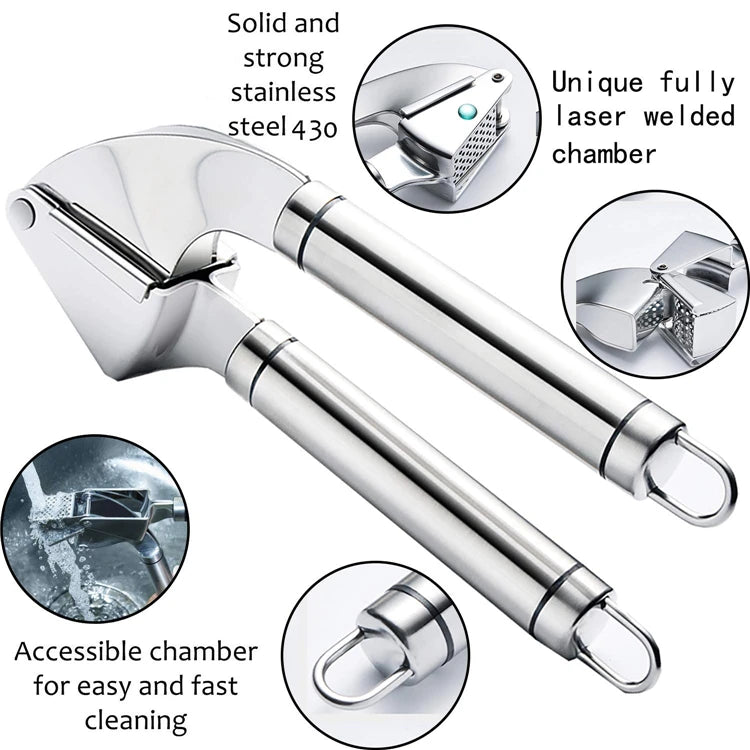 LMETJMA Garlic Press Kit Stainless Steel Garlic Press