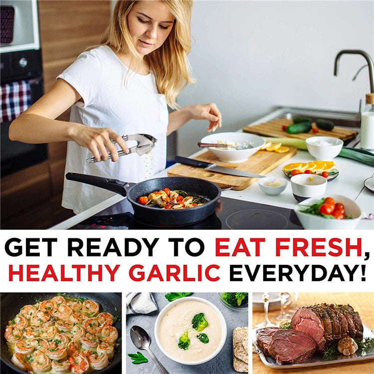 LMETJMA Garlic Press Kit Stainless Steel Garlic Press