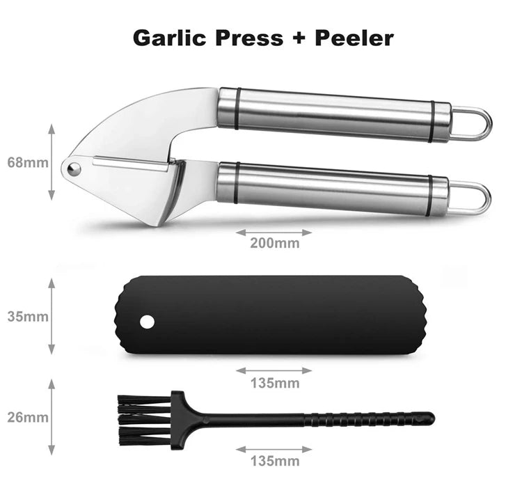 LMETJMA Garlic Press Kit Stainless Steel Garlic Press