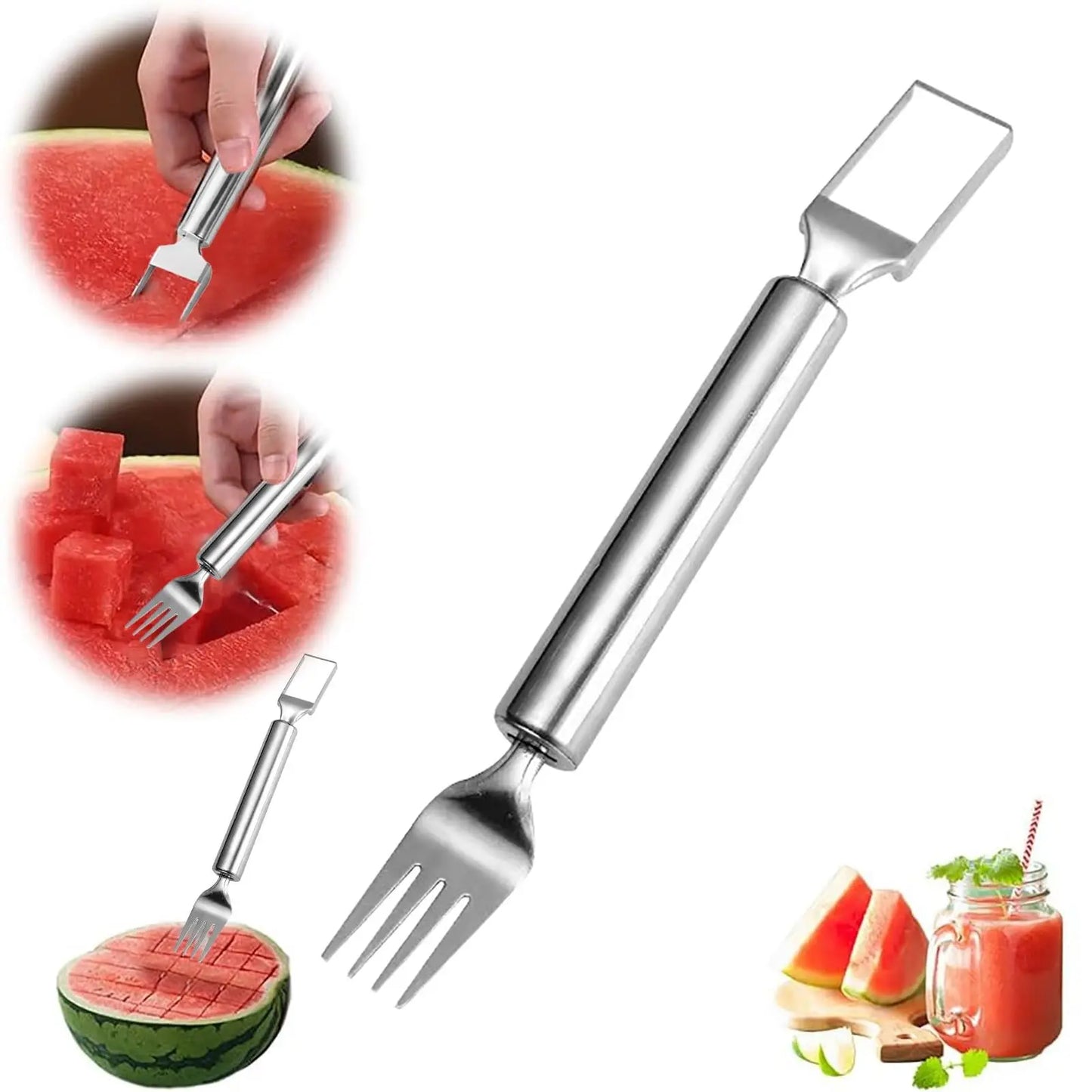 2 in 1 Stainless Steel Fruit Cutter New Watermelon Fork Slicer