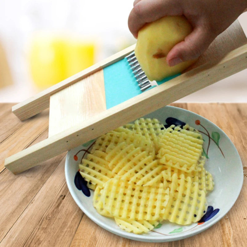 Wooden Potato Grid Slicer Vegetable Grater Corrugated Net Chopper Cutter