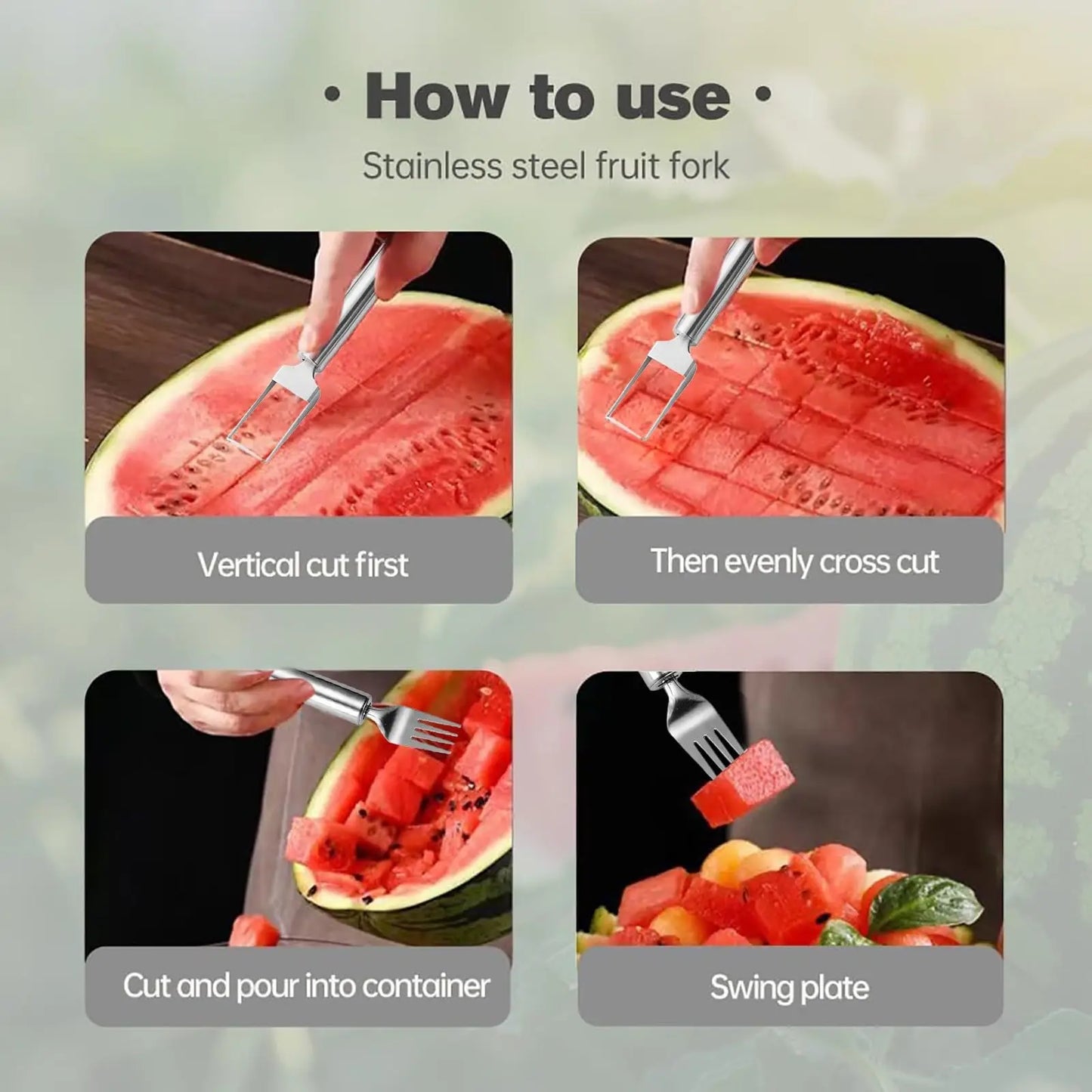 2 in 1 Stainless Steel Fruit Cutter New Watermelon Fork Slicer