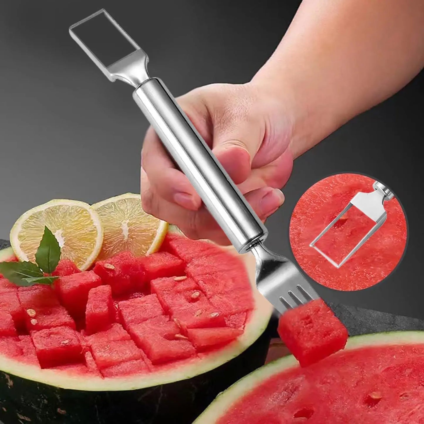 2 in 1 Stainless Steel Fruit Cutter New Watermelon Fork Slicer