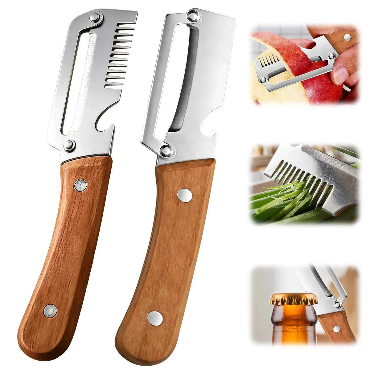 2PC Set Kitchen Peeler Stainless Steel Vegetable Peeler Wooden Handle