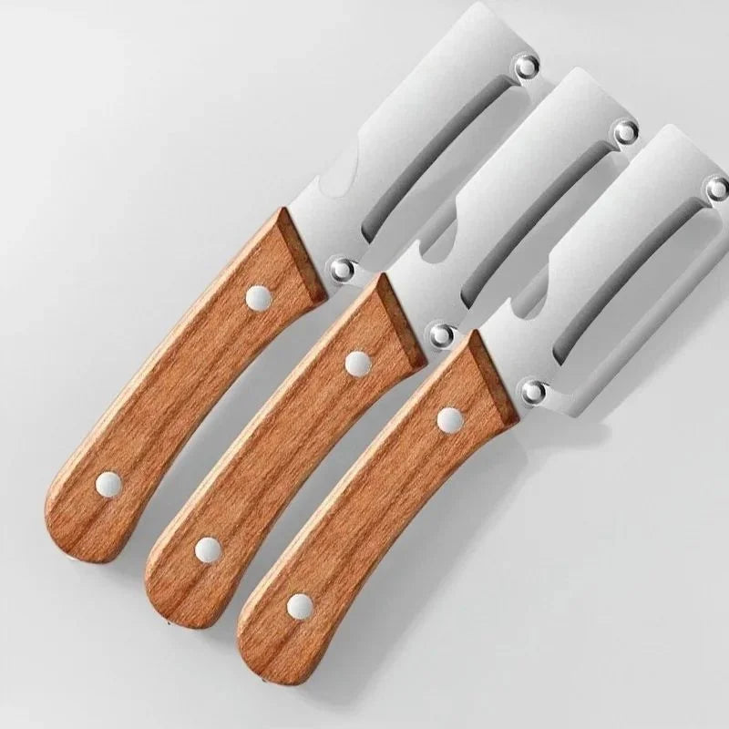 2PC Set Kitchen Peeler Stainless Steel Vegetable Peeler Wooden Handle