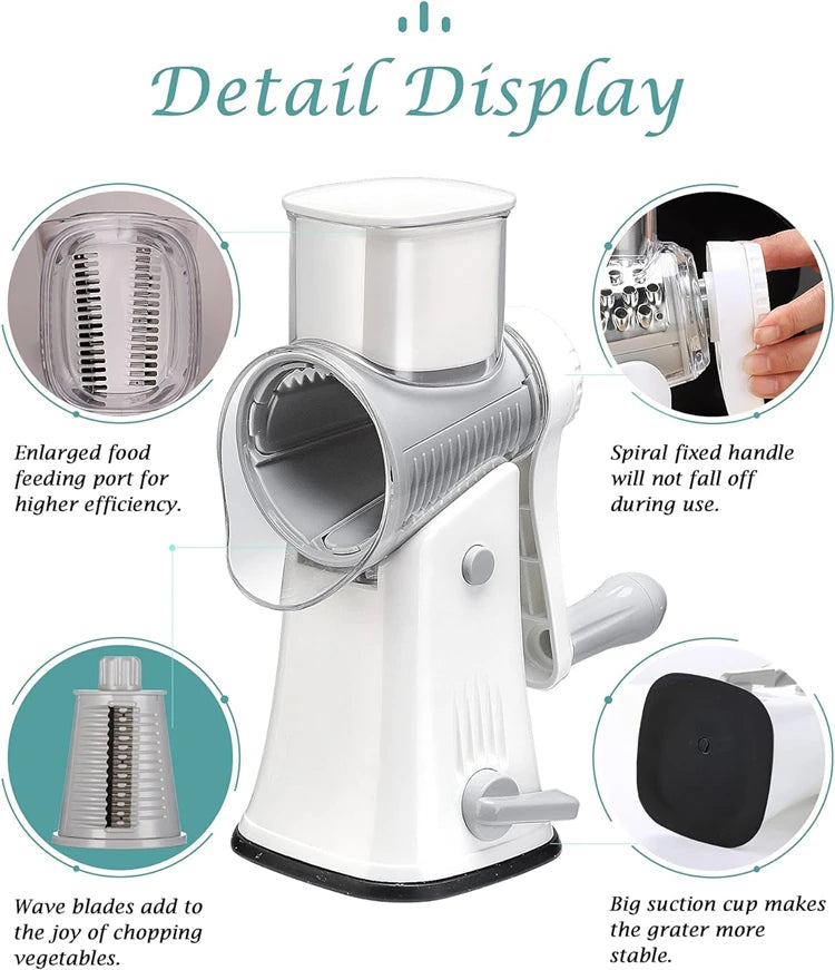 5 in 1 Rotary Cheese Grater Shredder Kitchen Mandoline Chopper