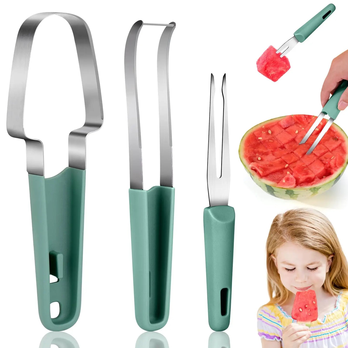 3-in-1 Watermelon Fork Slicer Cutter Stainless Steel