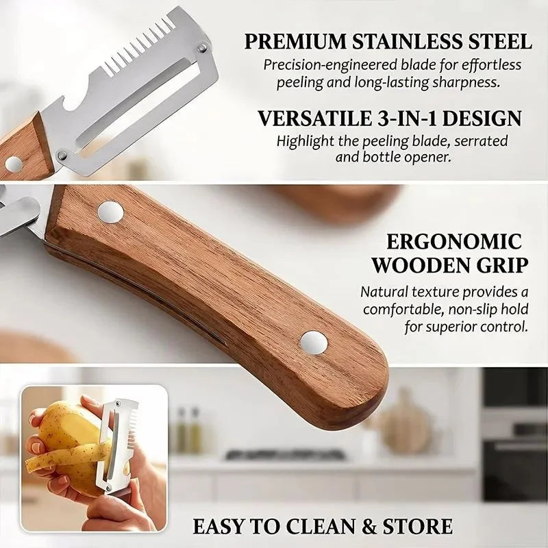 2PC Set Kitchen Peeler Stainless Steel Vegetable Peeler Wooden Handle